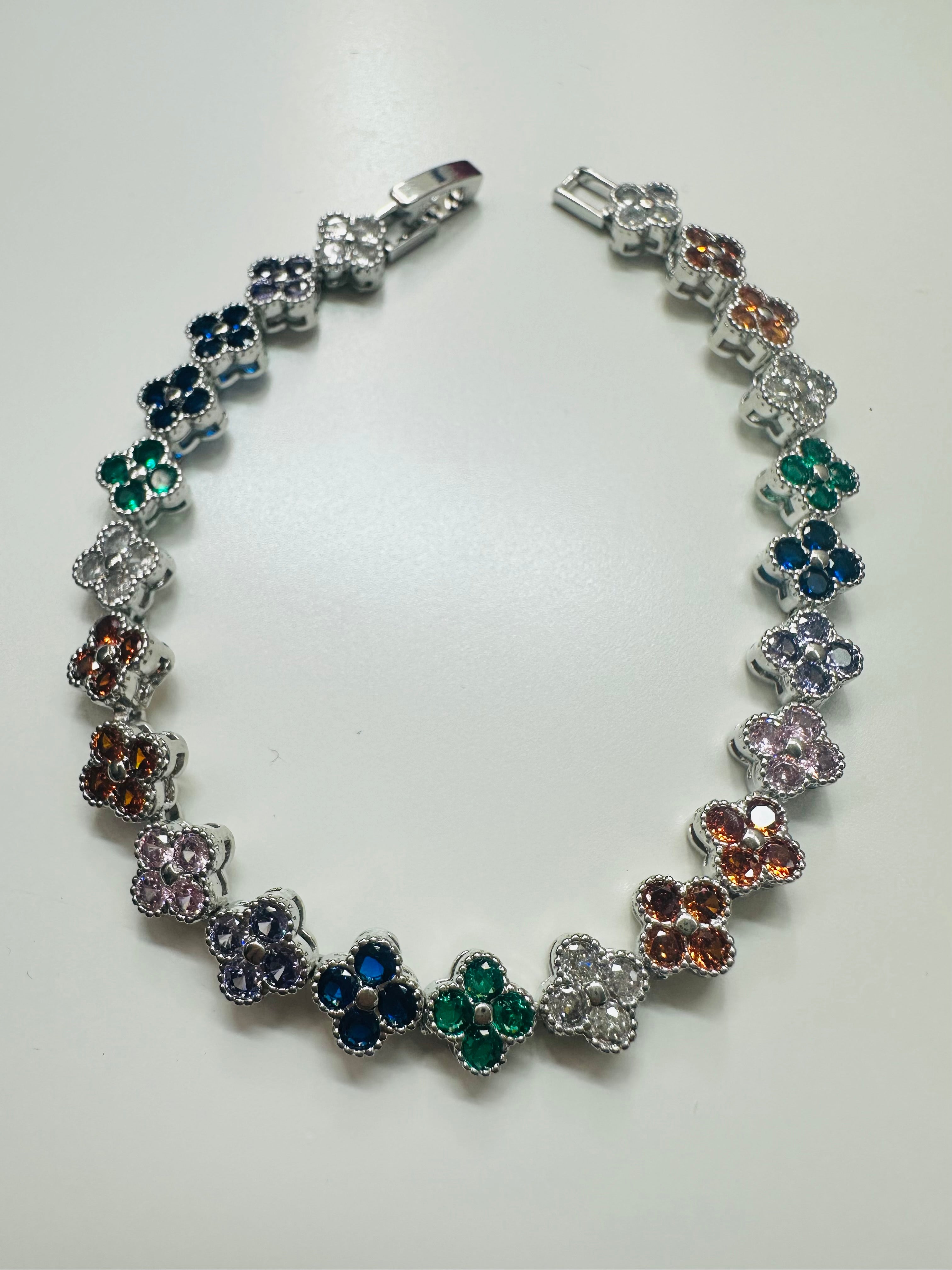 Flower zirconia crystal bracelets - silver hardware