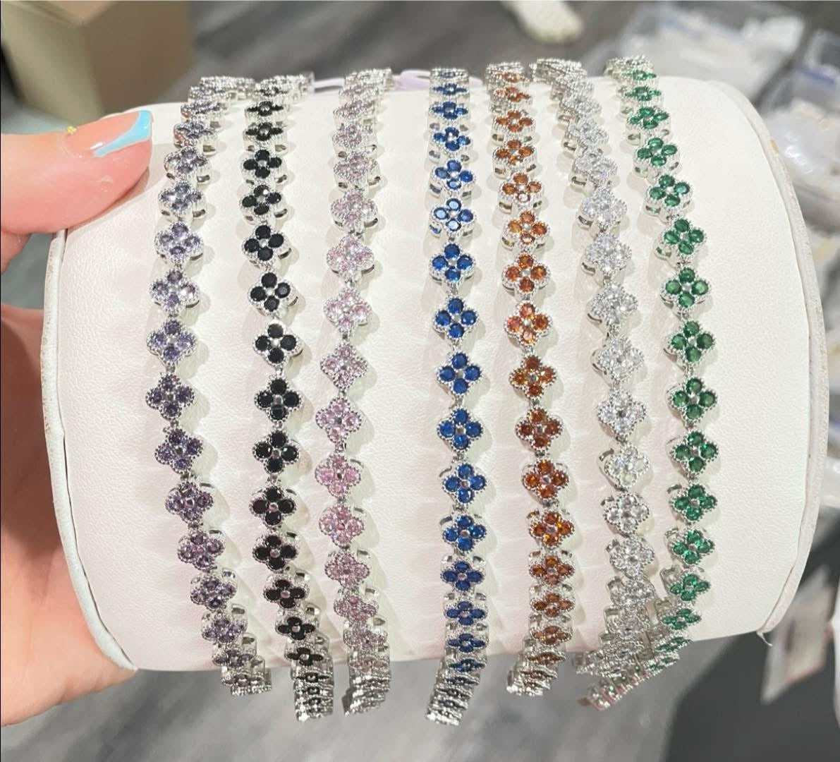 Flower zirconia crystal bracelets - silver hardware