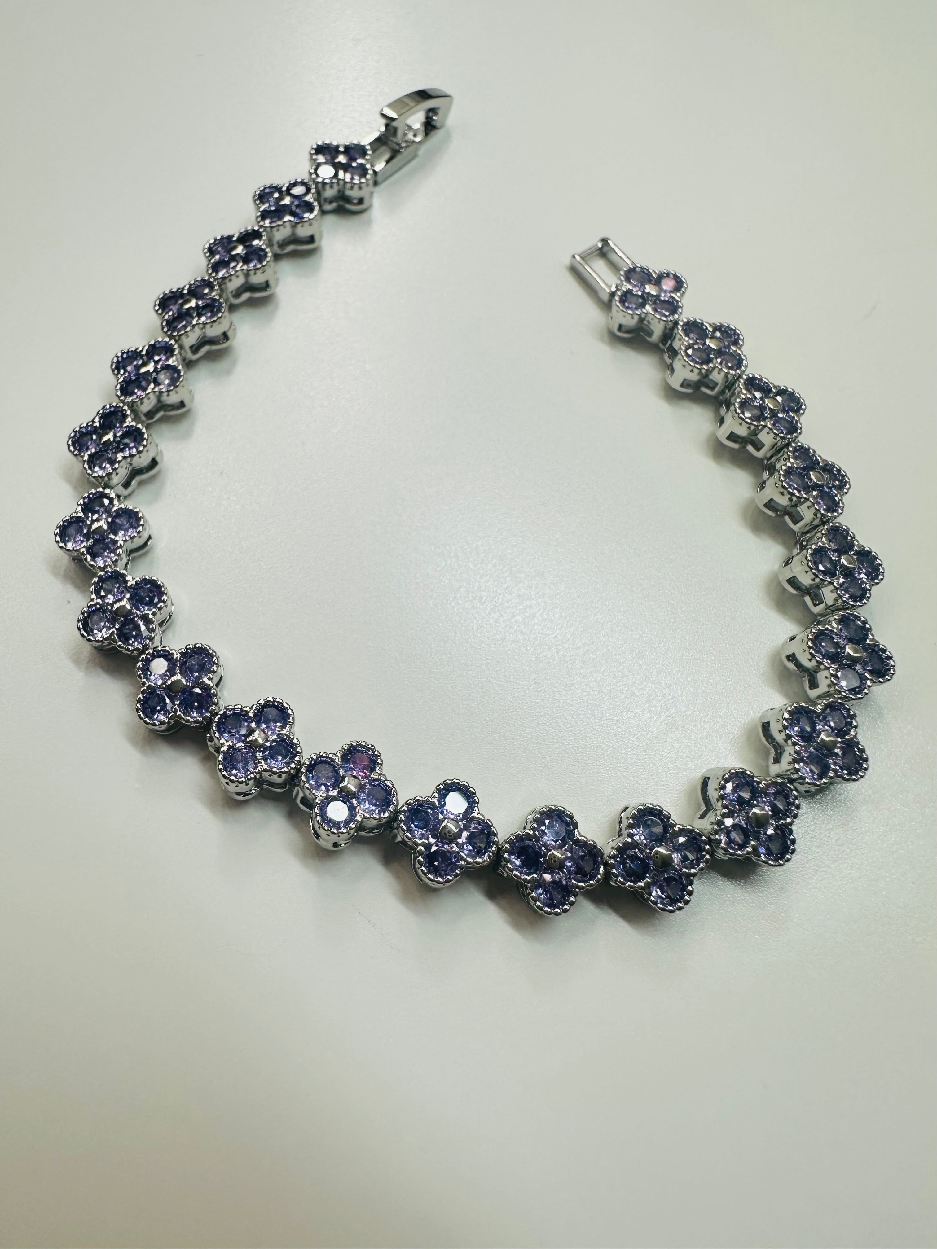 Flower zirconia crystal bracelets - silver hardware