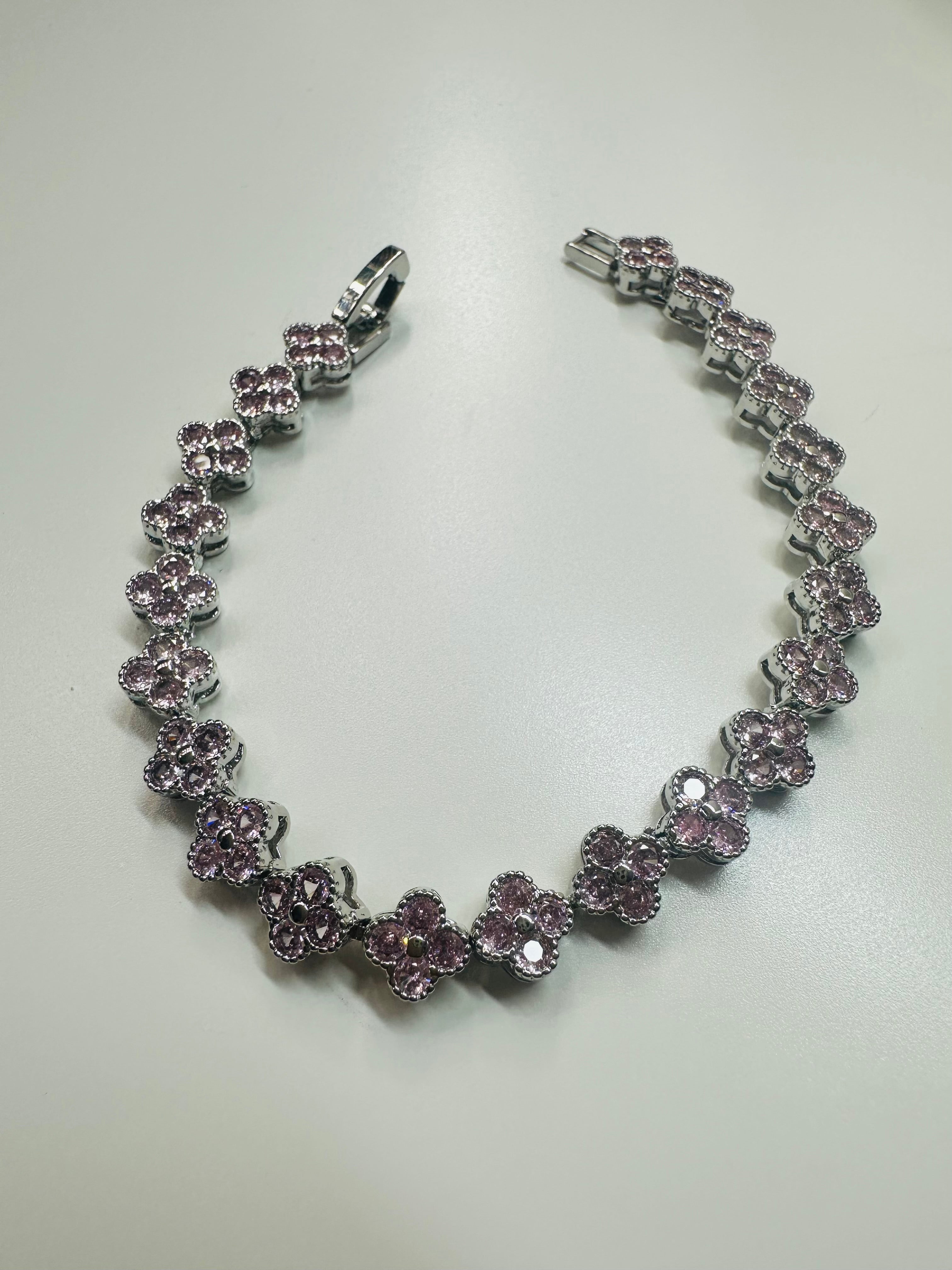 Flower zirconia crystal bracelets - silver hardware