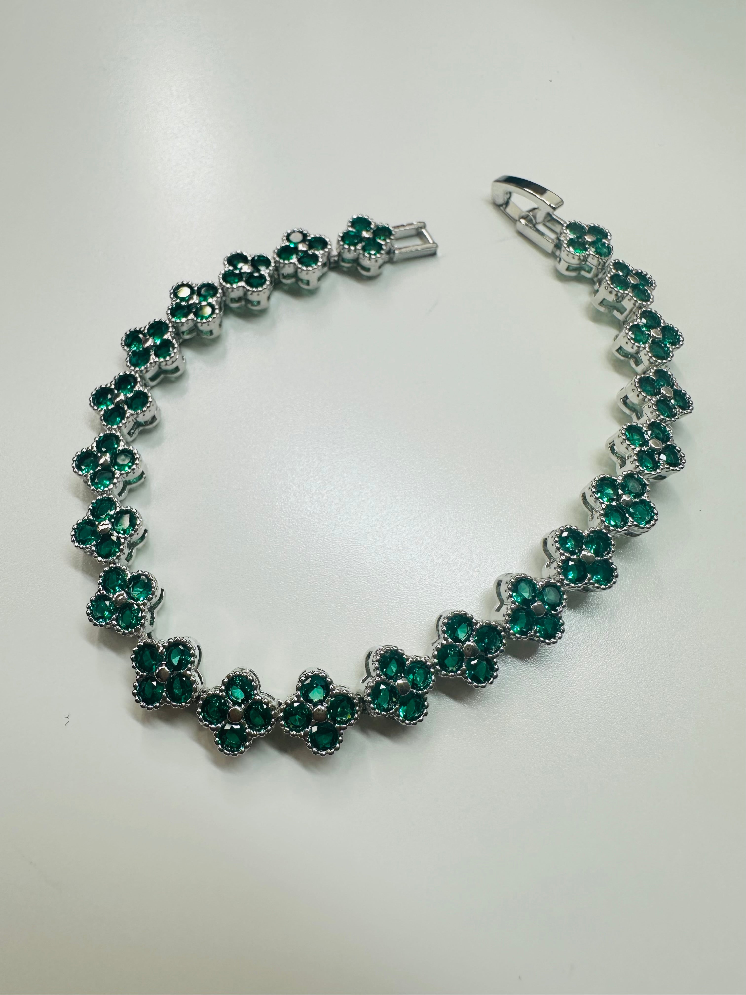 Flower zirconia crystal bracelets - silver hardware